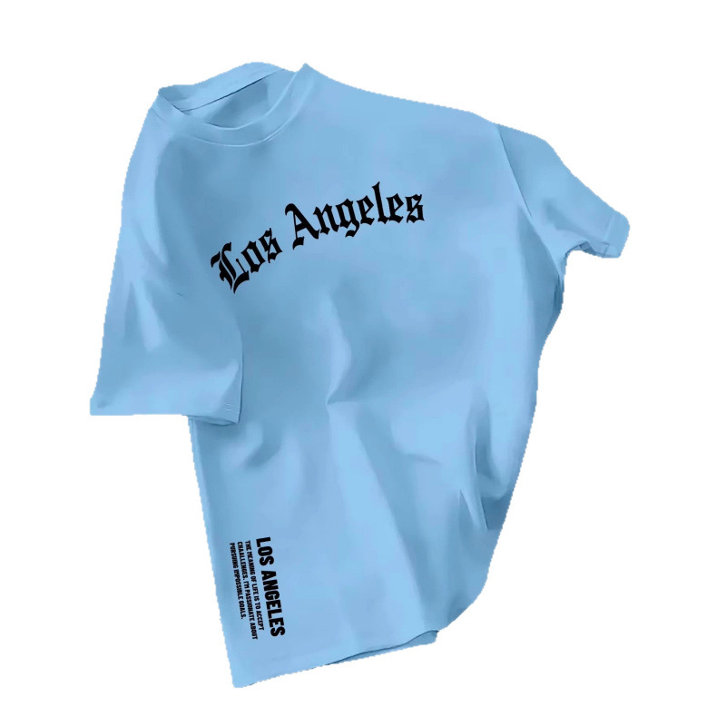 Men's Clothing Men's 100% Cotton Fashion T-Shirt Casual Loose Fit Crew Neck Short Sleeve Los Angeles Letter Print Comfortable Wear Top_voghion.com