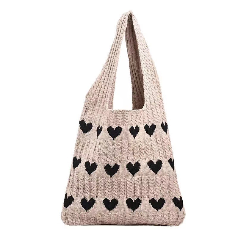 New Knitted Woven Love Women's Premium and Exquisite Woolen Handheld Shoulder Bag, Shopping Bag_voghion.com