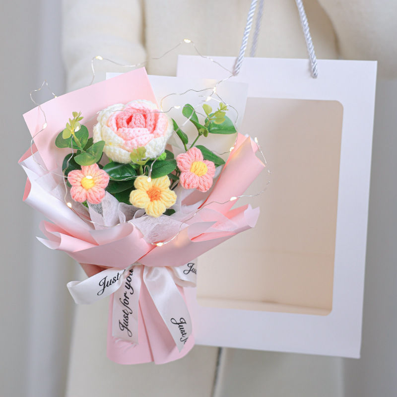 七夕教师节礼物女神节花束针织花毕业季小香风花束针织玫瑰花跨境|undefined