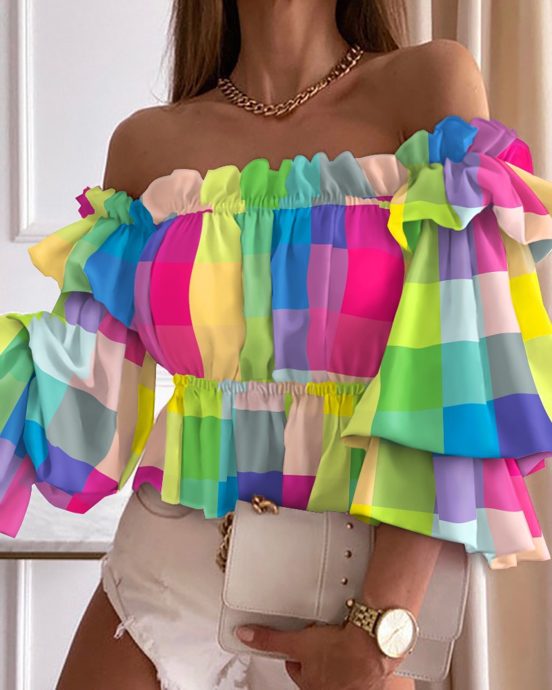 Camisa plisada de un solo hombro de nueva moda europea y americana para mujer, versátil, moderna, antiarrugas, de manga corta, diseño de hombros descubiertos de estilo americano