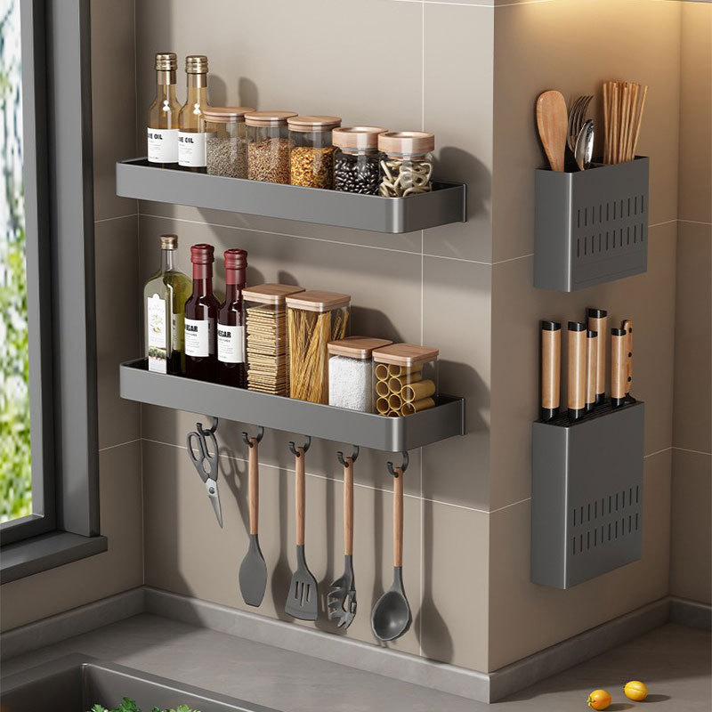 槍灰色廚房調料置物架壁掛式調味品刀架砧板架瀝水收納免打孔批發