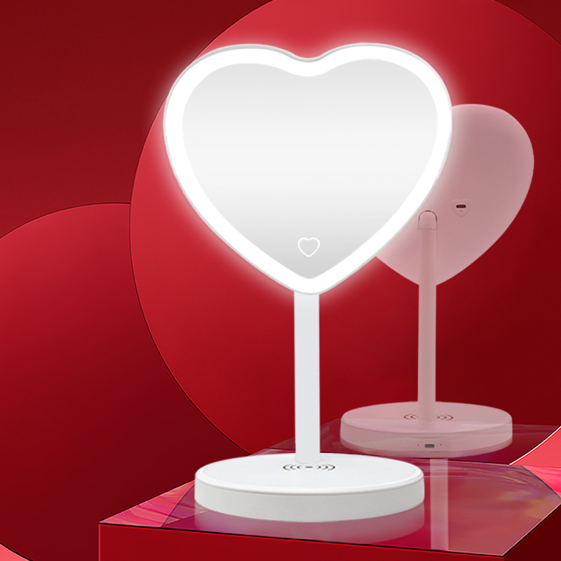 Oval inteligente led espejo de maquillaje con luz multifuncional inalámbrico espejo de llenado de escritorio de tres colores led espejo de luz de relleno