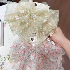 【花开花落】新款超仙田园风碎花大蝴蝶结飘带马尾夹时尚发饰发夹