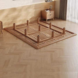 全实木白蜡木无床头悬浮床现代简约主卧高端极简双人大床榉木床架