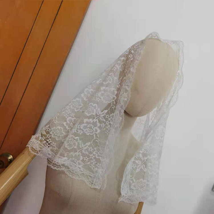 亚马逊EBAY新娘蕾丝花边头巾穆斯林头饰头纱短款纱披肩单层遮面纱|ms