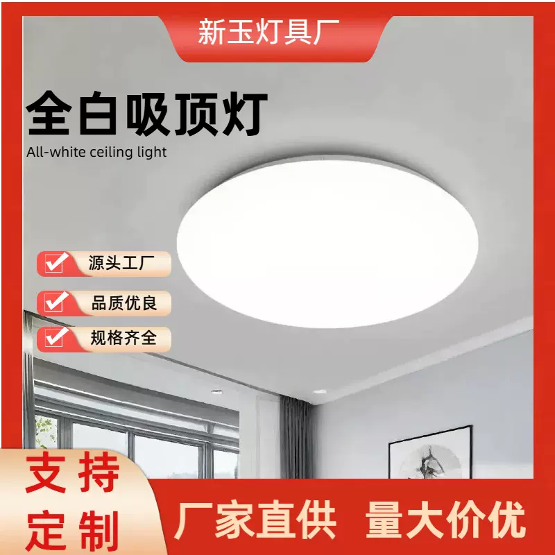 全白透镜LED吸顶灯 餐厅阳台过道玄关工程灯具简约现代吸顶灯通用