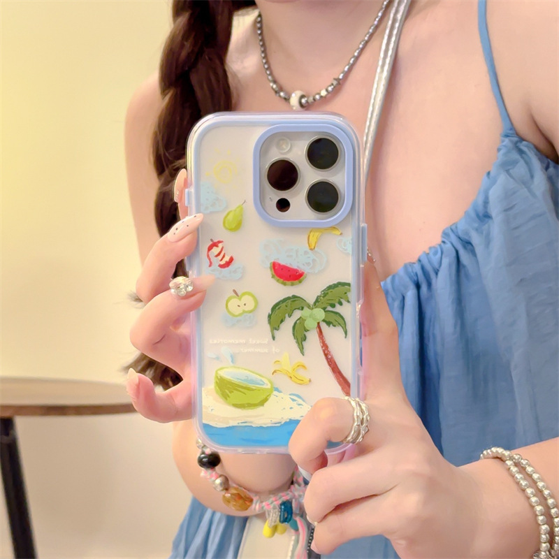 Pintura al óleo de verano coco junto al mar para Apple 16ProMax dos en uno iphone15 funda para teléfono móvil 14 nuevo 13