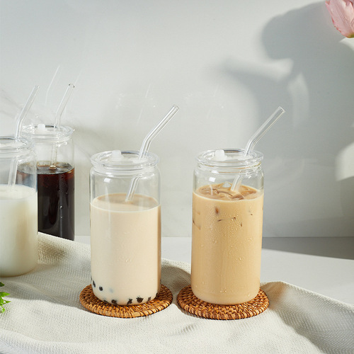 Amazon can glass Coke straw cup home cold drink coffee cup 16oz transparent beer cup with lid