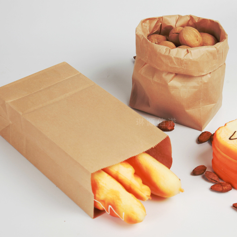 一次性包装打包纸袋食品牛皮纸面包纸袋方底袋100个外卖打包纸盒