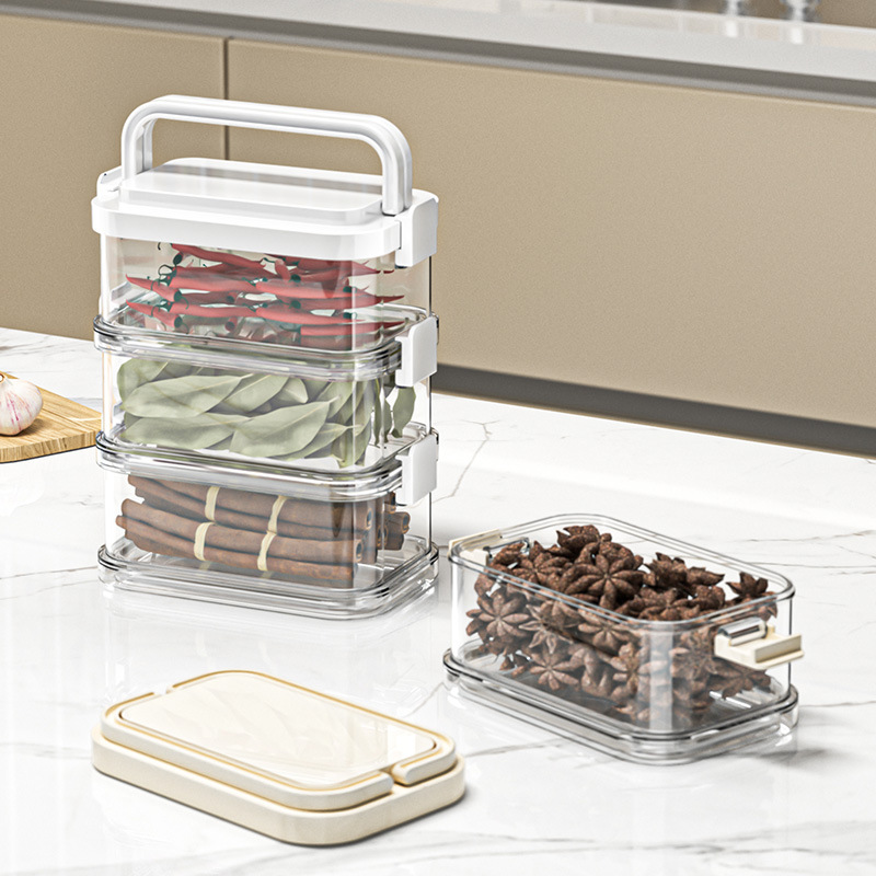 Portable Seasoning Box Spice Storage Box Food-Grade Sealed Jar Household Kitchen Stackable Sealed Condiment Storage