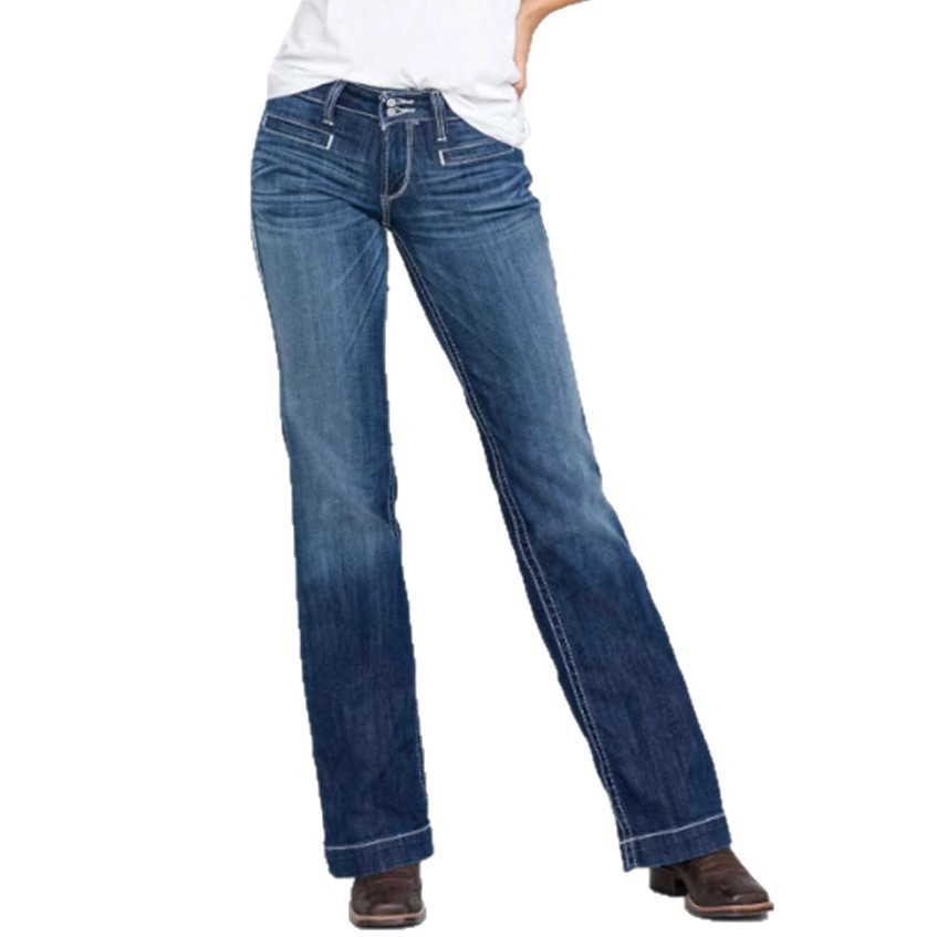 Women's Embroidered Stretch Jeans – Double Waist Straight Leg Denim Pants For Everyday Comfort_voghion.com