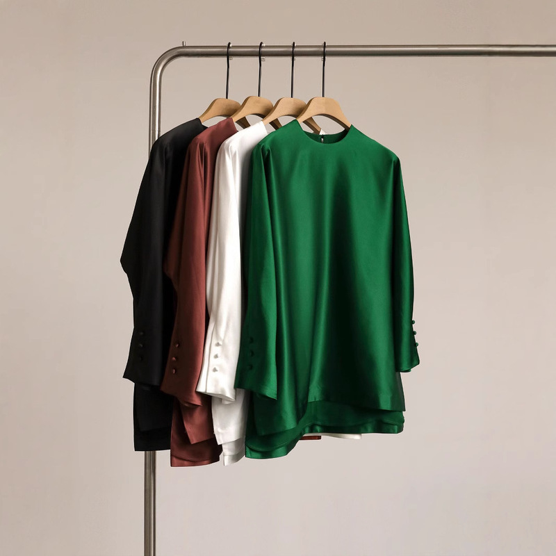 Elegant and reserved 30 mmi double-layer silk crew neck minimalist loose four-color shirt jacket a generation of hair