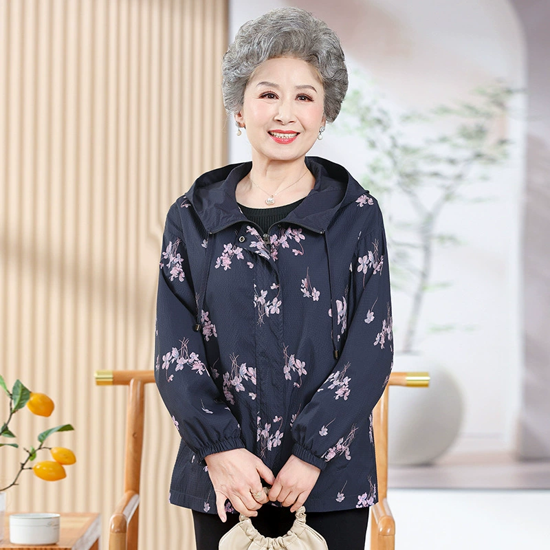 2025 Весенний и Осенний плащ для мамы, тонкий средний и пожилой топ бабушки, кардиган с капюшоном, новый