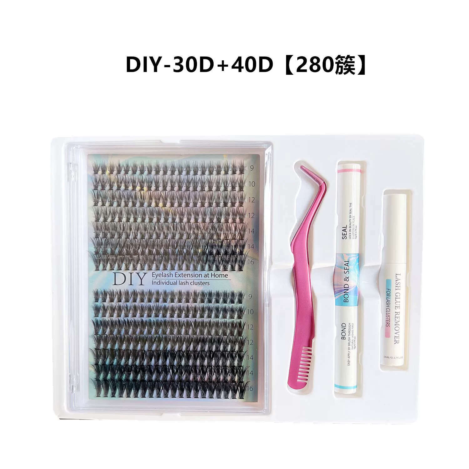 DIY набор для наращивания ресниц: плотные искусственные ресницы, европейский стиль — 40 кластеров