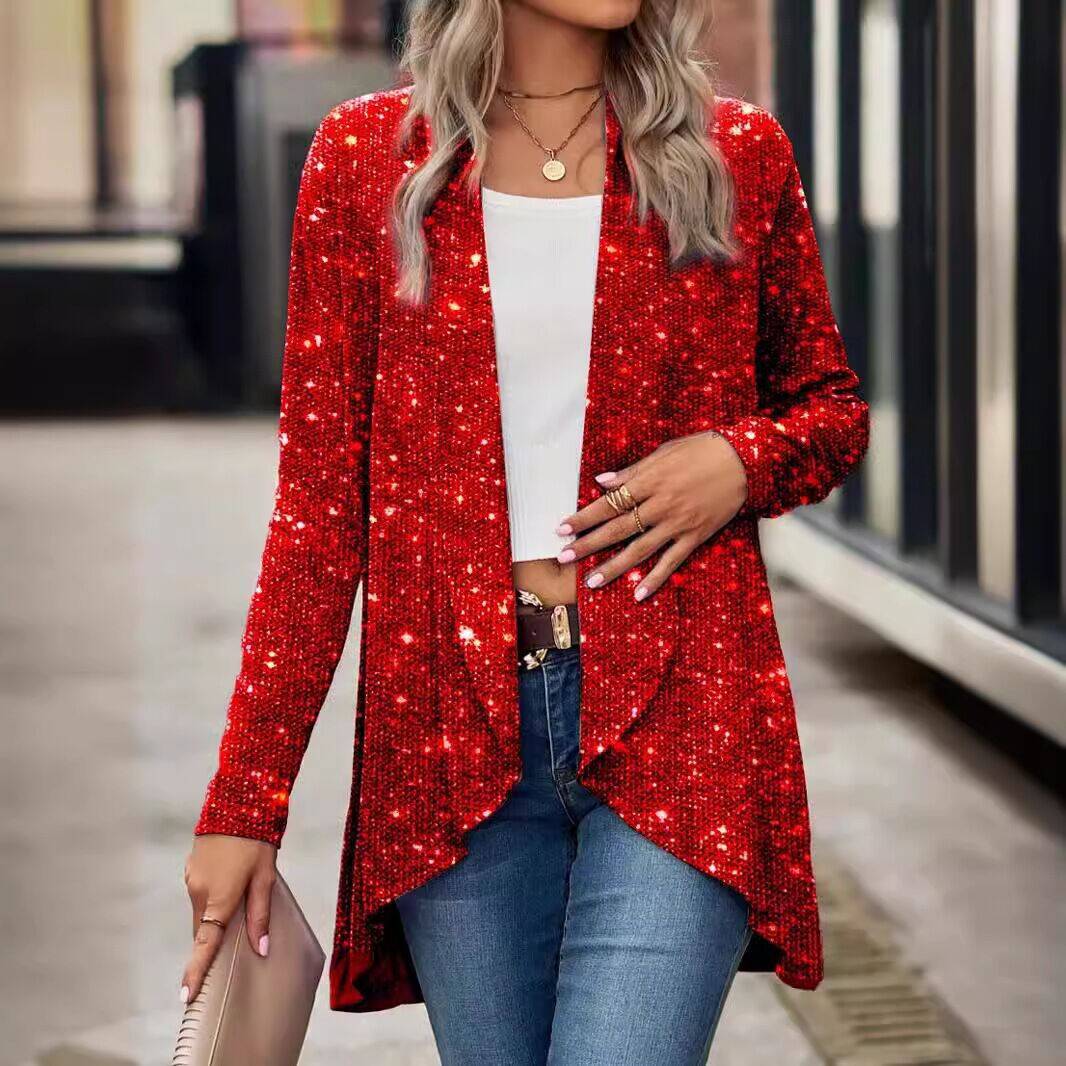 欧美跨境新品亚马逊烫金外套舞台小外套时尚披肩亮片开衫跨境欧美