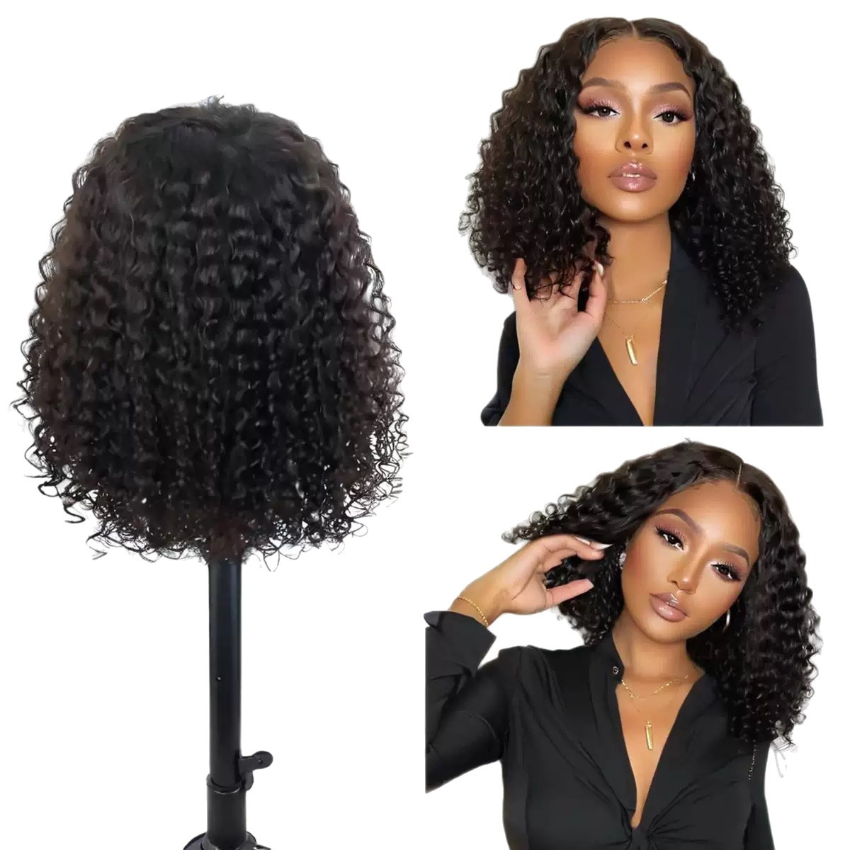 Venta caliente de Amazon antes de la peluca de encaje para mujer, rizado pequeño, corto, largo y rizado, explosión, tocado universal negro en stock