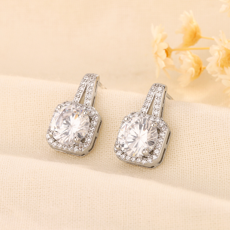 輕奢方鑽微鑲鋯石耳環女快手直播熱賣款幾何方形耳釘經典耳飾