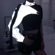 2025欧美外贸速卖通新款ins女装嘻哈街舞风创意反光单肩长袖外套
