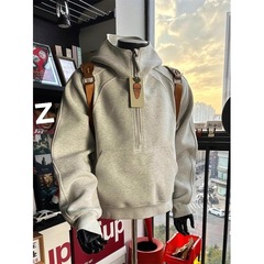 2025秋冬新款男装美式重磅宽松结构拉链设计防风高领连帽卫衣外套