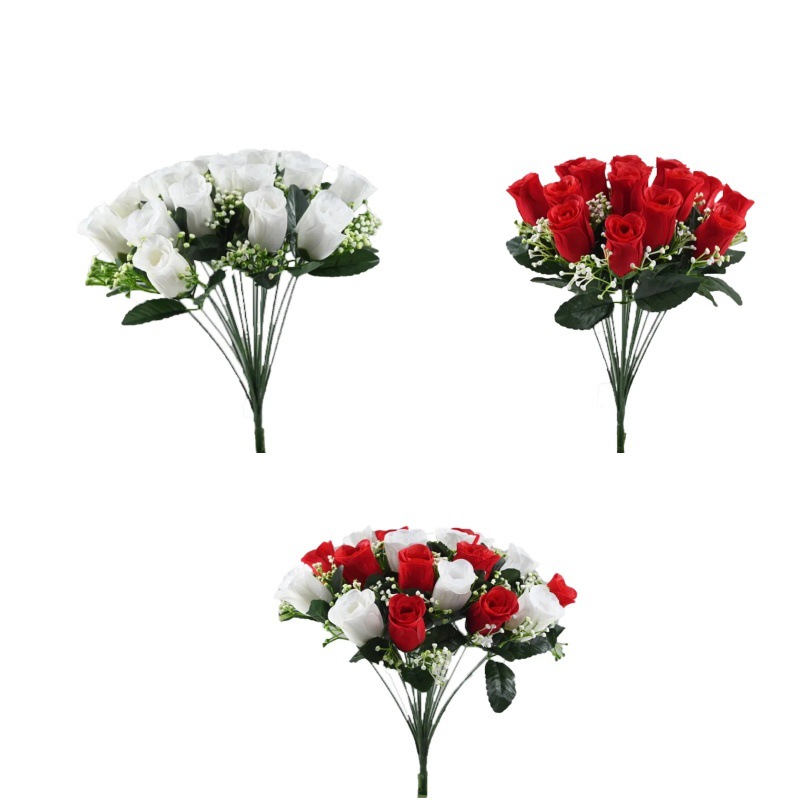 Fuente fabricante simulación rosa venta al por mayor 18 brotes de franela decoración de bodas guía de carretera hilera flor ramo de flores falsas