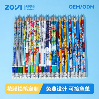 跨境电商热转印热收缩图案logo小学生文具HB2B木质石墨铅笔定制
