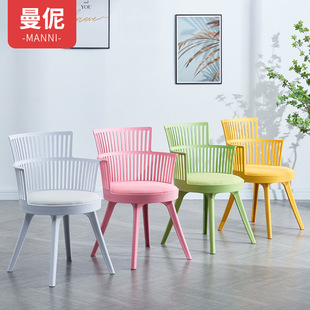 Nordic ins Dining Chair Home Backrest Plastic Stool Stackable Chair Windsor Chair Spot Simple Vertical Strip Plastic Chair