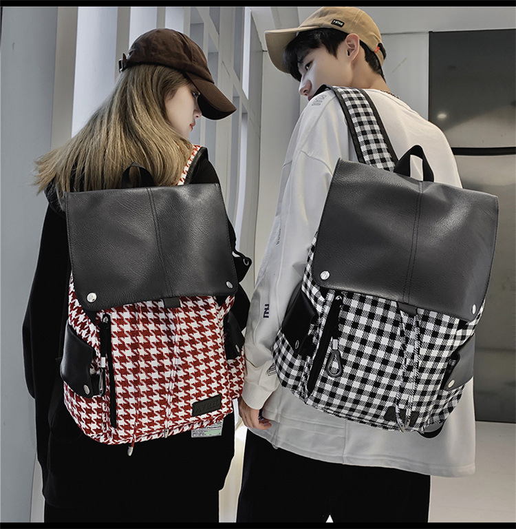 Korean Version Of Large-capacity Plaid Backpack Hip-hop Style Autumn And Winter Backpack Wholesale display picture 2