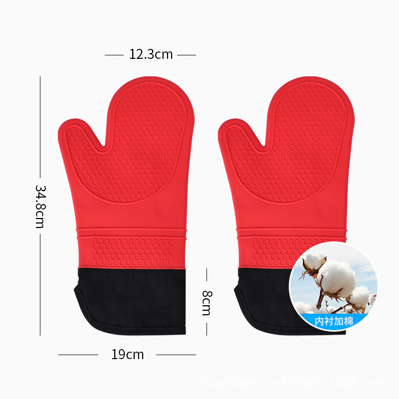 Guantes de silicona alargados acolchados de algodón engrosados para hornear resistentes a altas temperaturas aislamiento térmico cocina horno de microondas horno antiquemaduras utensilios