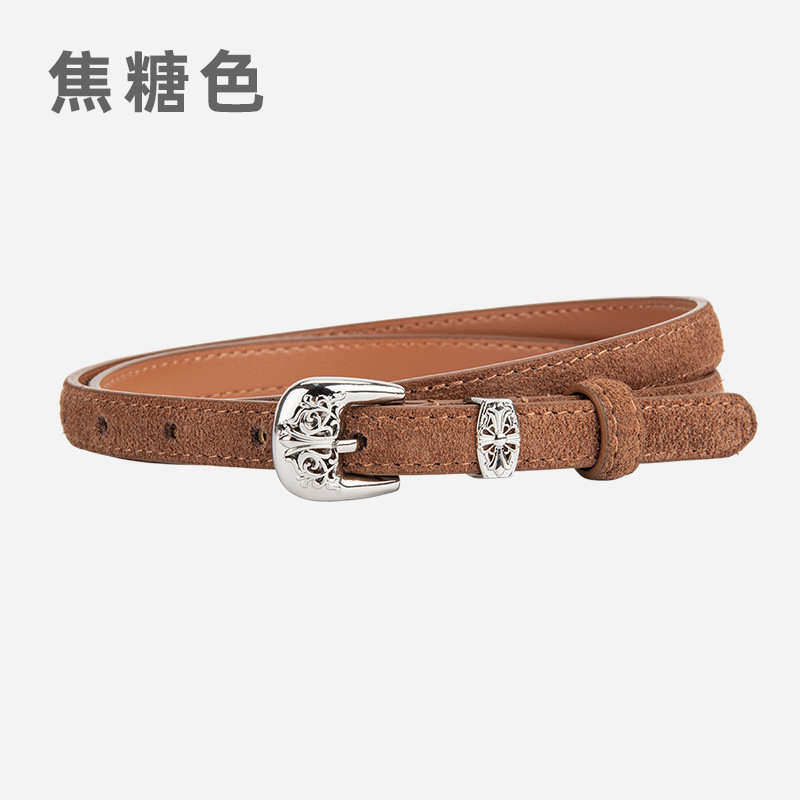 欧美复古镂空针扣女士腰带真皮磨砂反绒面装饰连衣裙皮带潮流女款|undefined