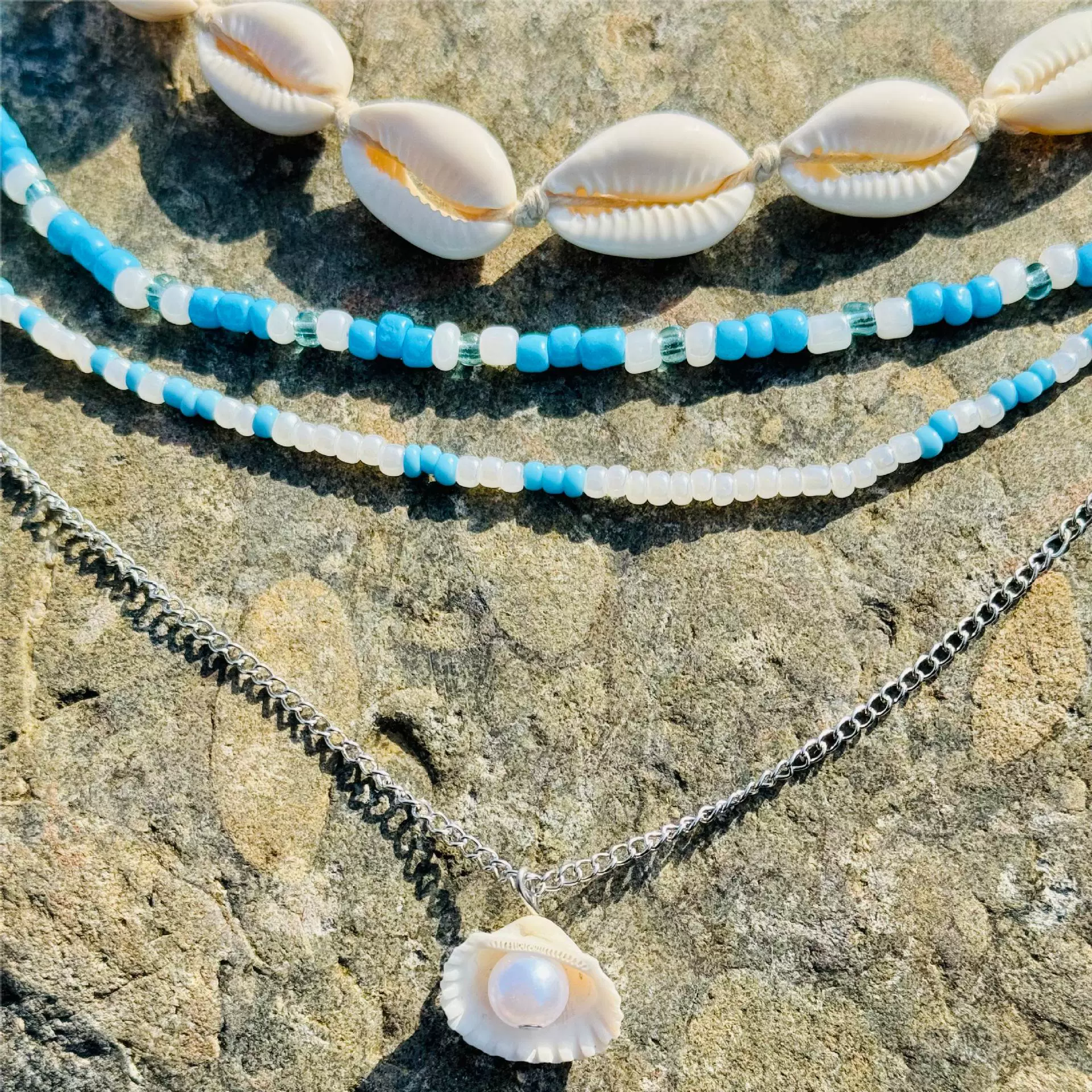 (Cross-border trading), beach accessory, necklace from pearl, chain, marine set