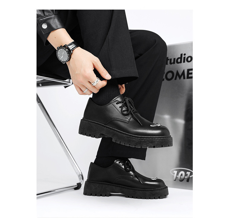 ShoeVault 2024 Nouvelles chaussures pour hommes de style britannique, en cuir, à bout large, décontractées, derbies, basses, à semelle épaisse, rehaussantes._voghion.com