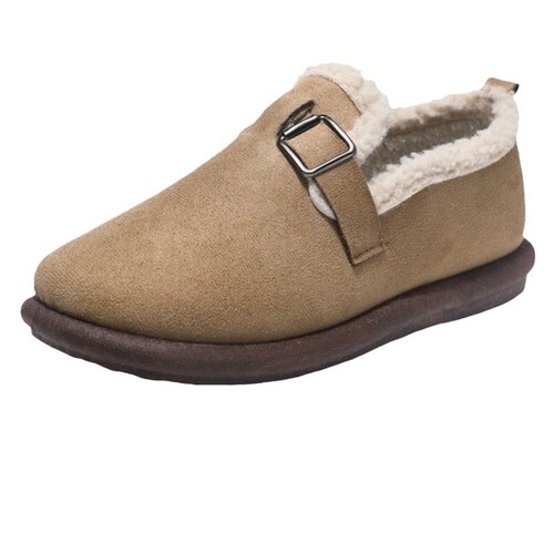 Wool-lined warm retro flat fuzzy shoes for women, outdoor wear casual shoes for autumn and winter, soft bottom comfortable moccasin shoes