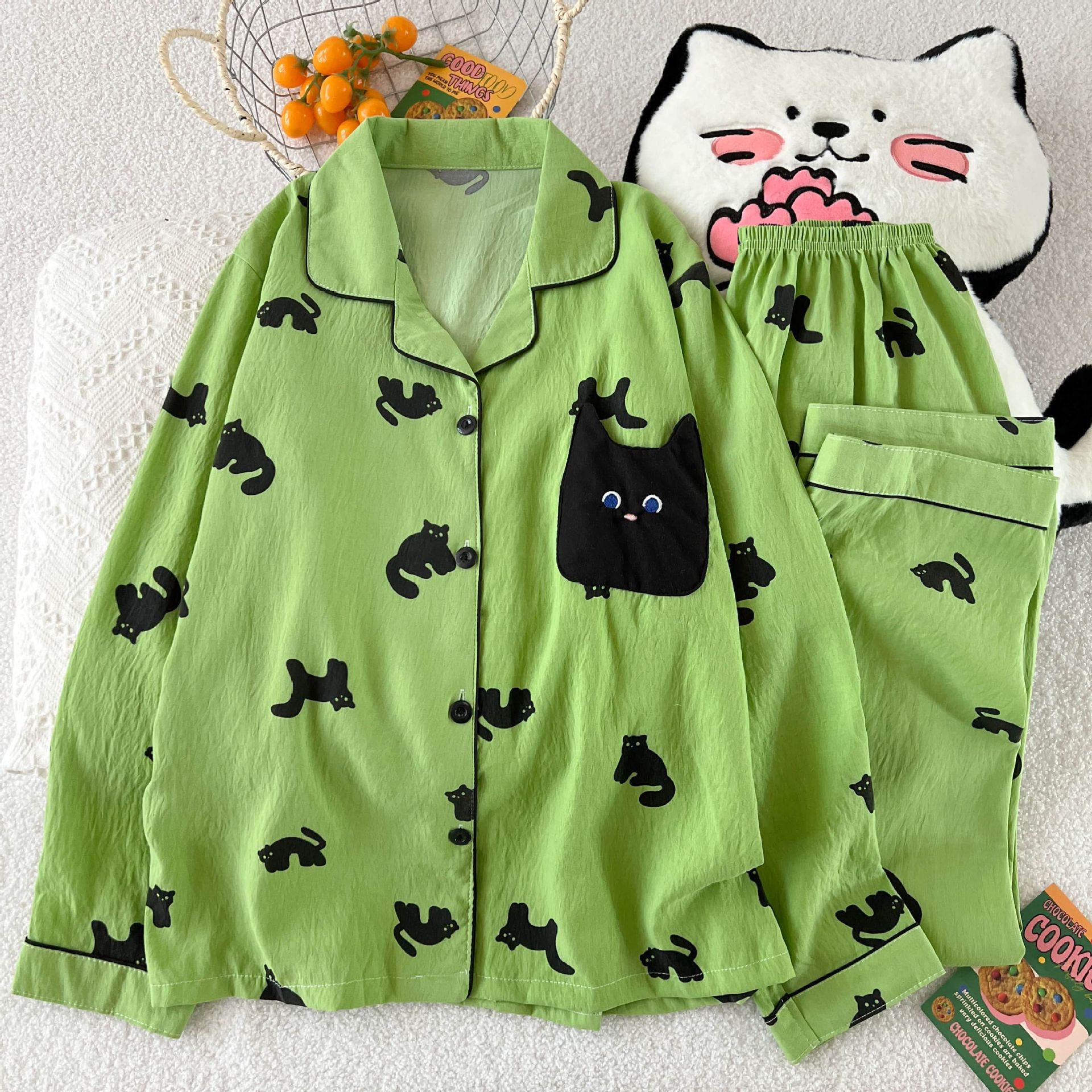 Al por mayor transfronterizo primavera y otoño 2026 nuevo pijama de mujer dibujos animados nubes dulces cardigan de algodón mangas largas pantalones largos cubierta de ropa para el hogar image 21