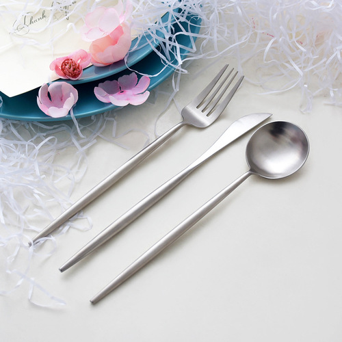Shaduo Annie brushed Western food cutlery, Portuguese matte 3D lathe 304 stainless steel tableware, round handle cutlery
