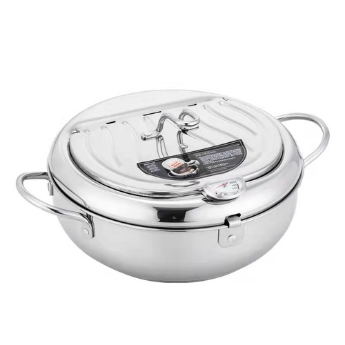 Japanese Tempura Fryer 304 Stainless Steel Fryer Household Temperature Control Mini Fry Pan with Filter Net Frying Pot