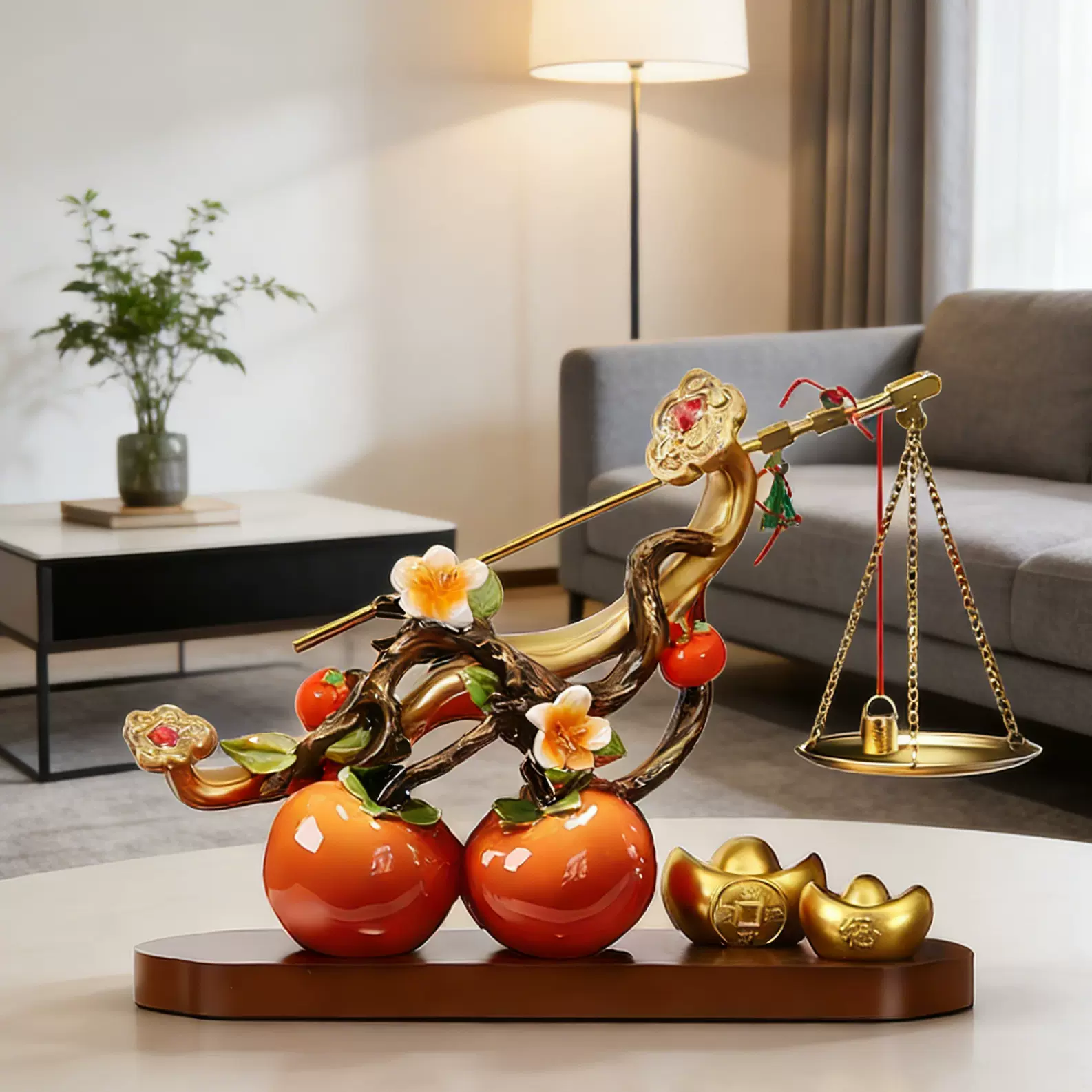 柿柿称心如意柿子摆件客厅玄关电视柜酒柜装饰品搬家乔迁新居礼物