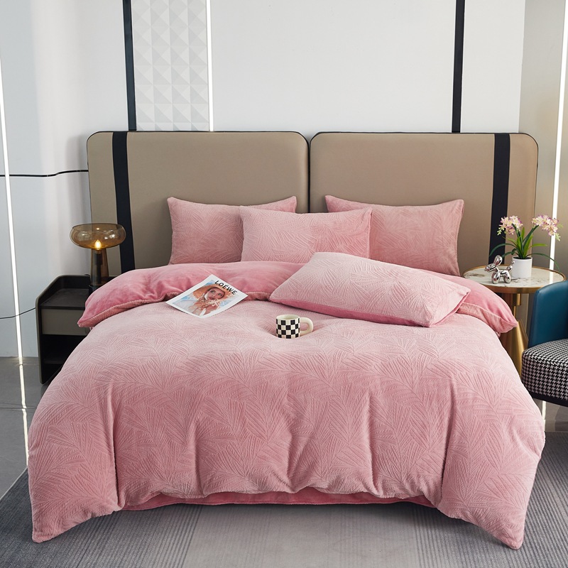 New Solid Color Carved Milk Velvet Baby Grade Burnt Three-Dimensional Milk Velvet Four-Piece Set