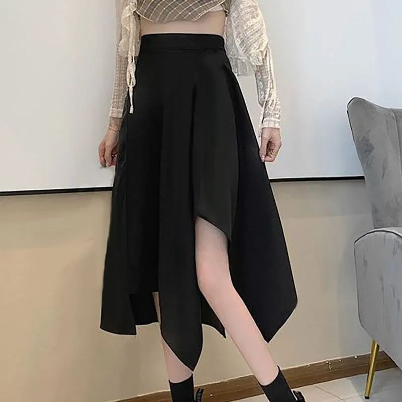 chubby girl irregular skirt plus size black mid-length skirt women spring and summer high waist hot girl slim A- line skirt tide wholesale