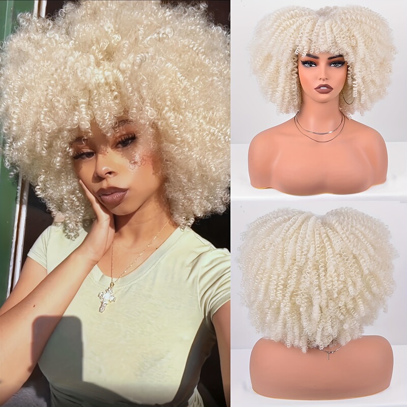 Women's Short Curly Hair Wig, Hair Costume Wig with Natural Appearance, White Hair Wig, 16inch