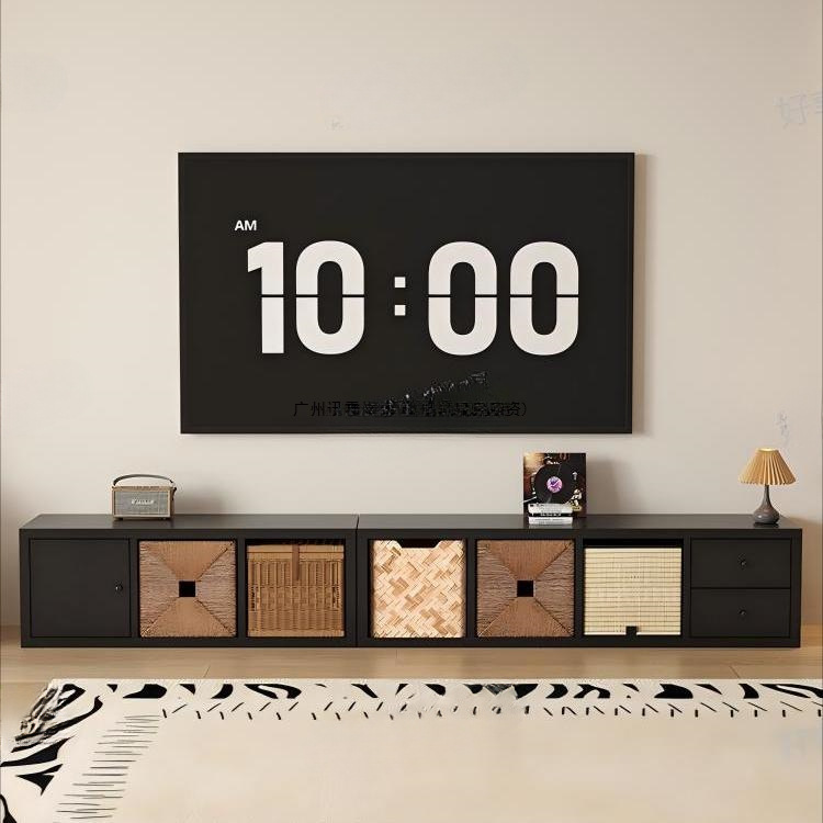 Medieval Style Black Plaid Cabinet Living Room Partition Cabinet Modern Simple Bookcase Light Luxury Combination Cabinet High-End Tv Cabinet