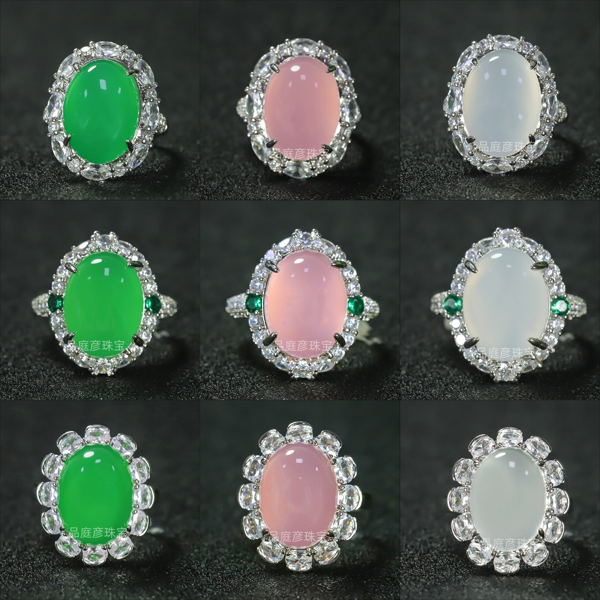 Wholesale Imperial Green Chalcedony Pigeon Egg Jade-Colored Ring, Luxurious and Elegant High-Quality Ice-Type A-Grade Women's Jade Ring