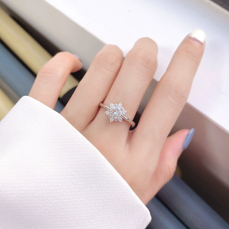 Creative ring with stone, classic fashionable wedding ring, with snowflakes, silver 925 sample