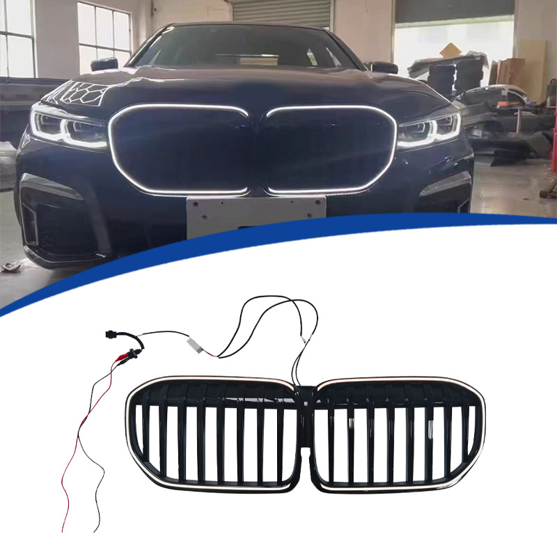 Suitable for 2019-2022 7 Series G12 Modified Models with Led Lights, Glossy Black Single-Line Grille, Clip-On Replacement Installation