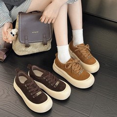 韩版复古真皮厚底休闲小白鞋女2025秋季新款时尚百搭舒适运动板鞋