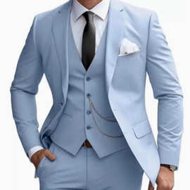 跨境亚马逊婚礼西服伴郎服西装三件套商务西装宴会修身绅士礼服男