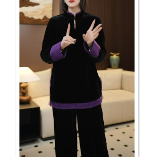 Guofeng New Chinese Style Fake Two-piece Velvet Top Women's Autumn and Winter New Retro All-match Loose Slimming Mid-length Shirt