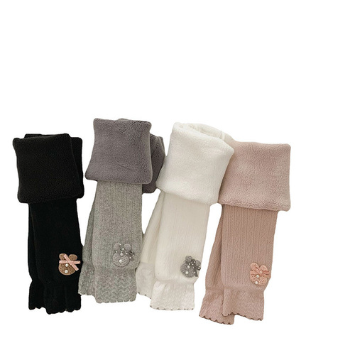 Children's thermal leggings with plush and thick padding, autumn and winter girls' leggings, baby cashmere warm open-leg nine-inch pants, wholesale