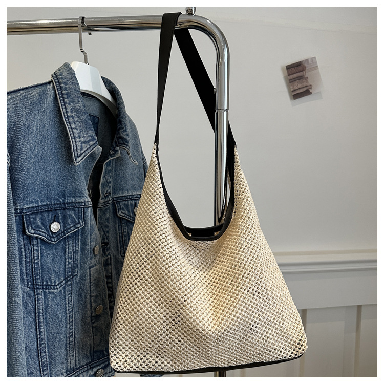 thumbnail image 1 of Bolso de hombro grande de estilo retro tejido coreano de Ins, bolso de paja, bolso de playa de vacaciones para mujer., 1 of 10