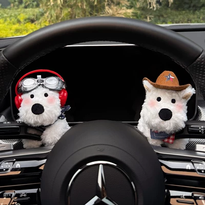 2026 New West Highland Car Dashboard Decoration Steering Wheel Light-Up Doll Wiper Ornament for Women (Car ornaments) - huibao-hug-apple-west-highland-western-cowboy-west-highland