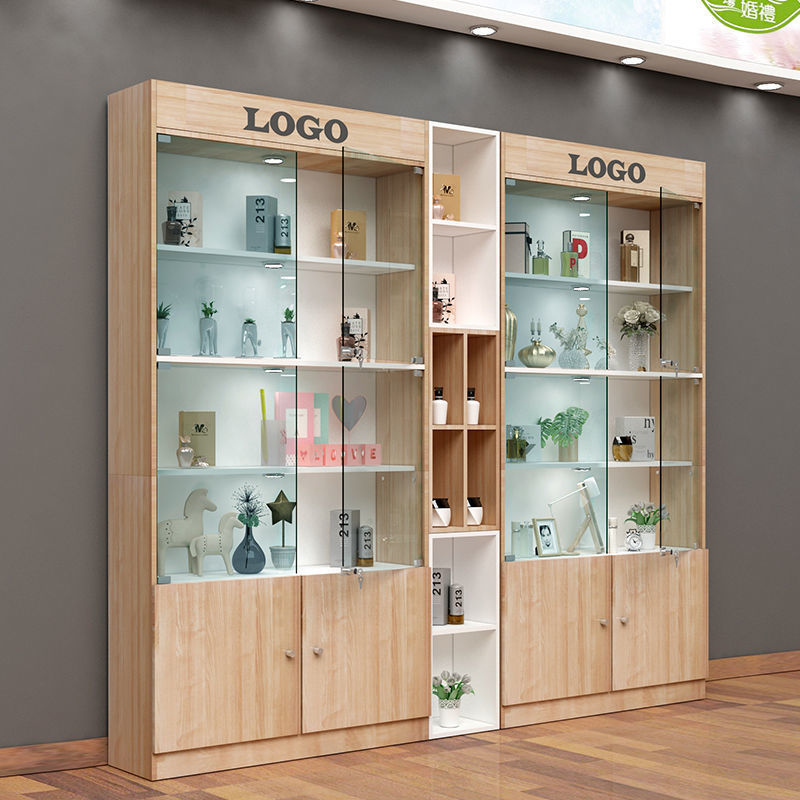 玻璃展示柜带锁商用玻璃门礼品柜货柜化妆品产品展柜美容院柜子